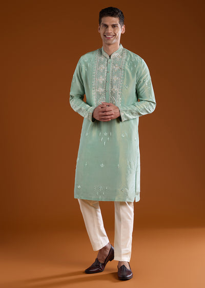 Green Tissue Kurta Set With Cutdana-sg323608-6 6