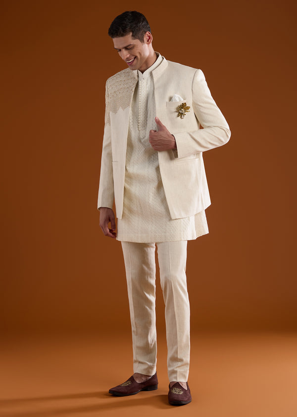 Off White Classic Kurta Jacket Set
