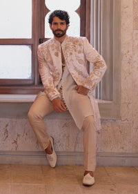 Pink Silk Sherwani For Groom With Resham And Zardosi-SG357668