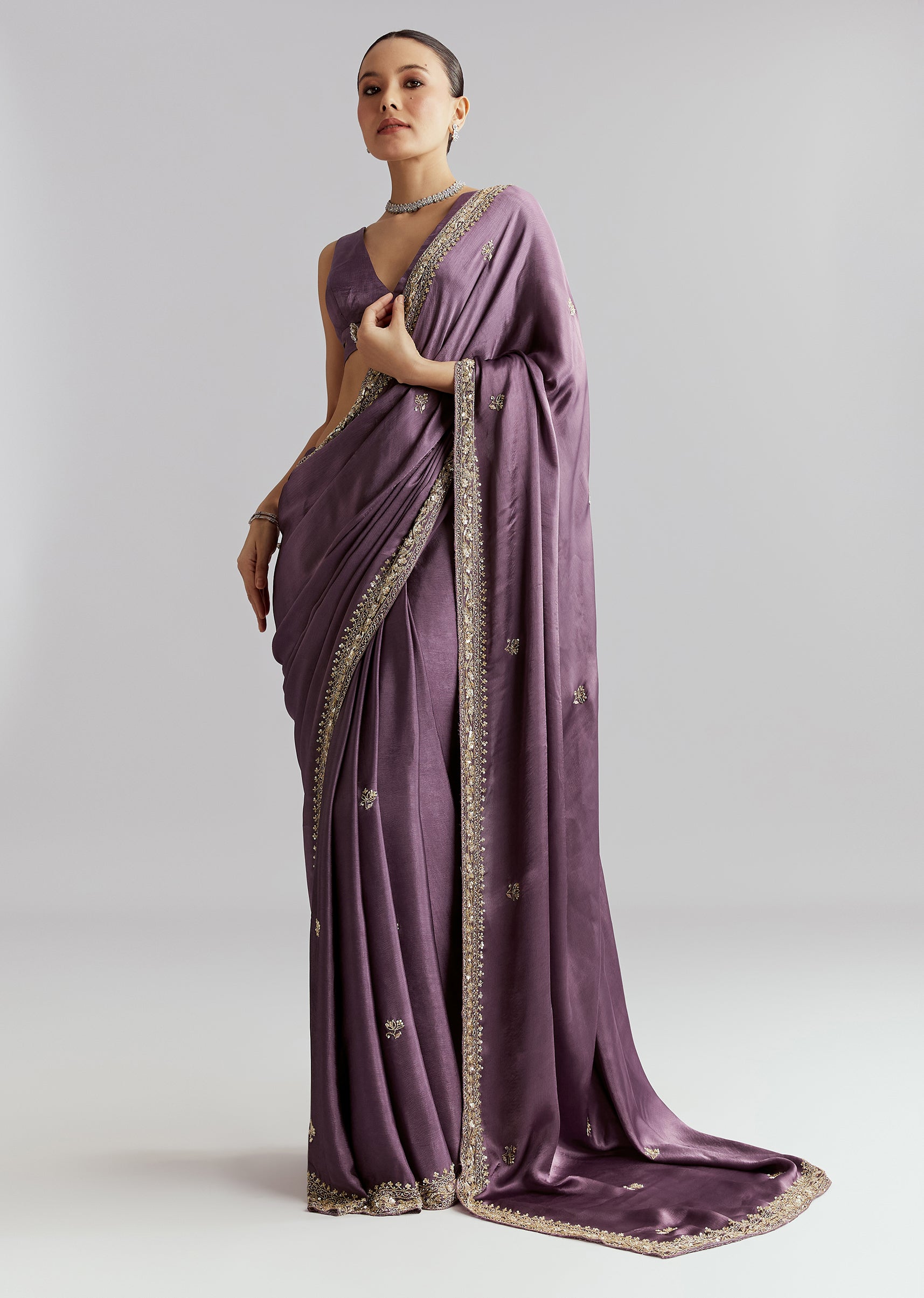 Purple Chinon Saree With Heavy Hand-sg338766-1