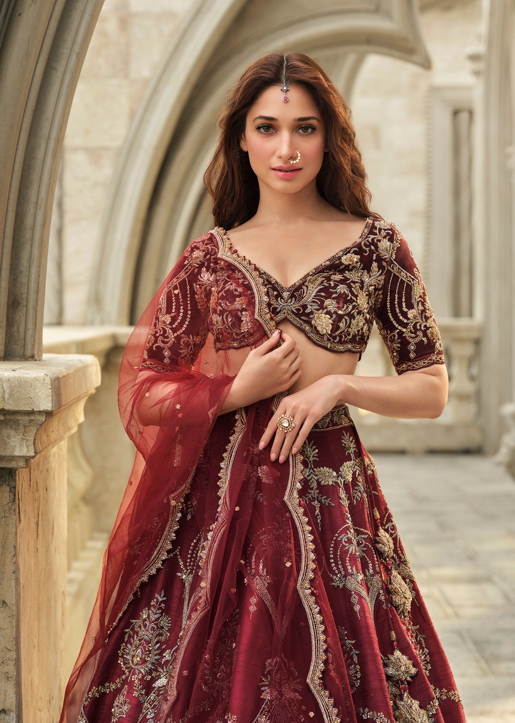 RedVelvetBridalLehengaWithCutdanaBeadsAndSequinsEmbroidery 1