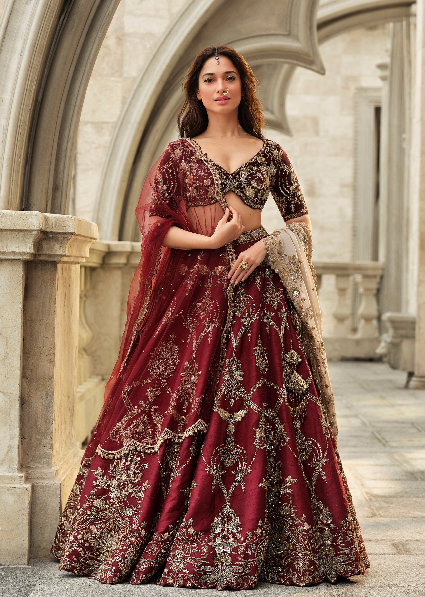RedVelvetBridalLehengaWithCutdanaBeadsAndSequinsEmbroidery 2