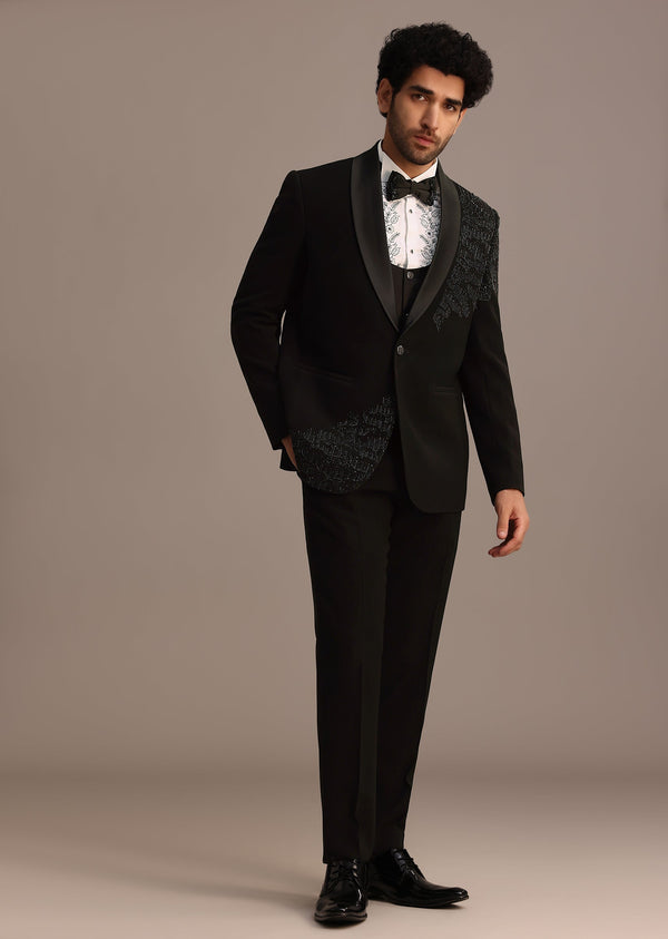 Black Embellished Tuxedo Suit