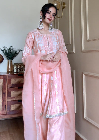 Pink Silk Anarkali Suit With Thread Work Detail
