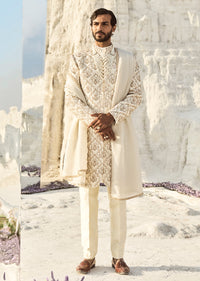 Off White Zardosi Wedding Sherwani