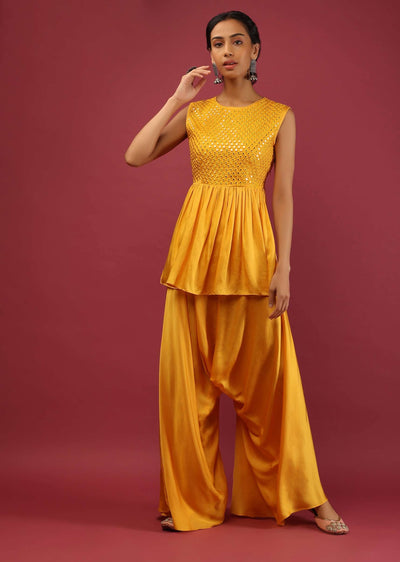 amber yellow peplum kurta and cowl dhoti suit set-d001d6080y-sg80770 1