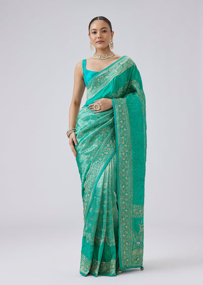 Aqua Blue Jacquard Brocade Saree