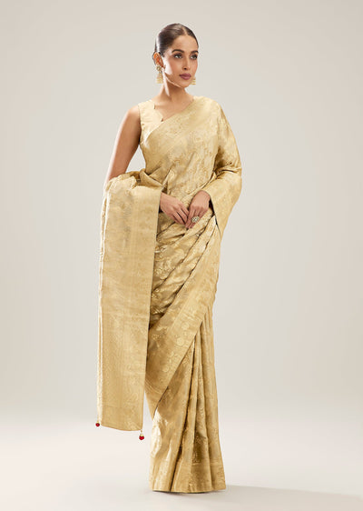 Beige Brocade Tissue Saree
