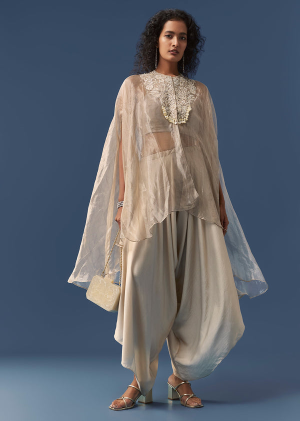 Grey Indowestern Organza Cape and Palazzo Set