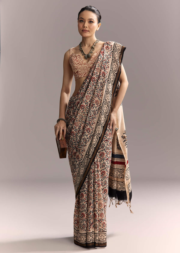beige-linen-saree-with-ajrakh-floral-print-and-black-border-sg311975-2