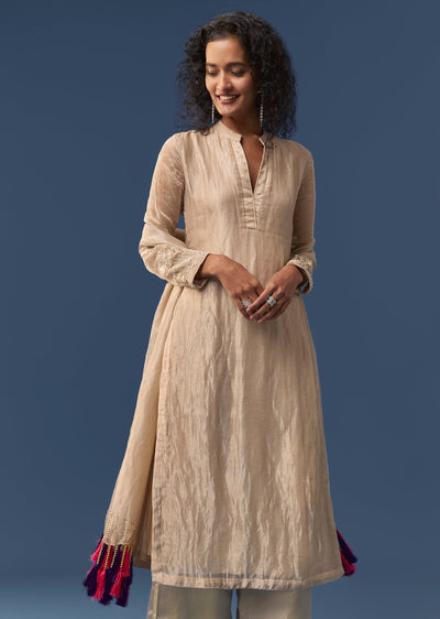 Beige Moti Work Kurta Set