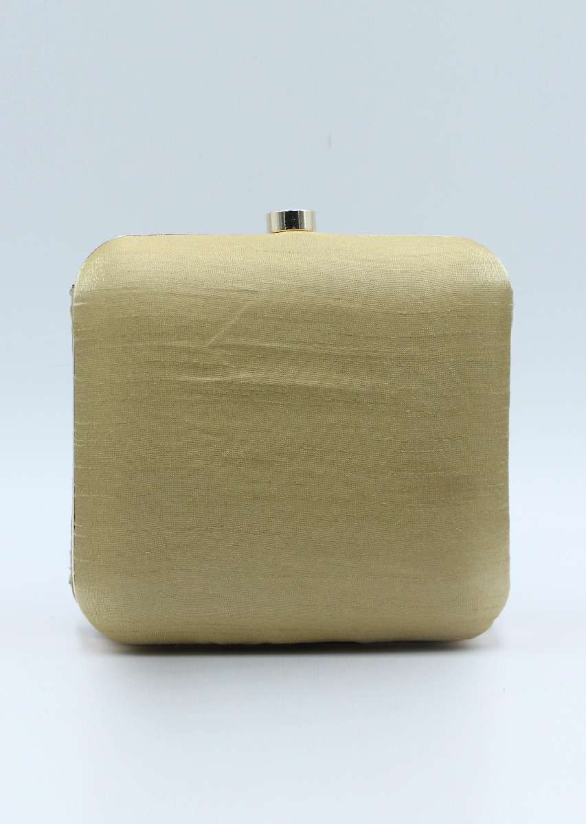 Beige silk hand embroidered clutch 