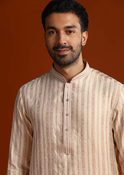 beige-silk-jacquard-kurta-set-for-men-with-printed-stripes-sg321444-2