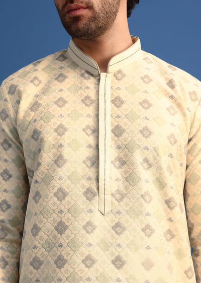 beige foil print kurta set-sg246200 1