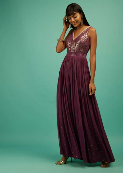 berry purple jumpsuit in georgette with sequins embroidered-sg76248 2