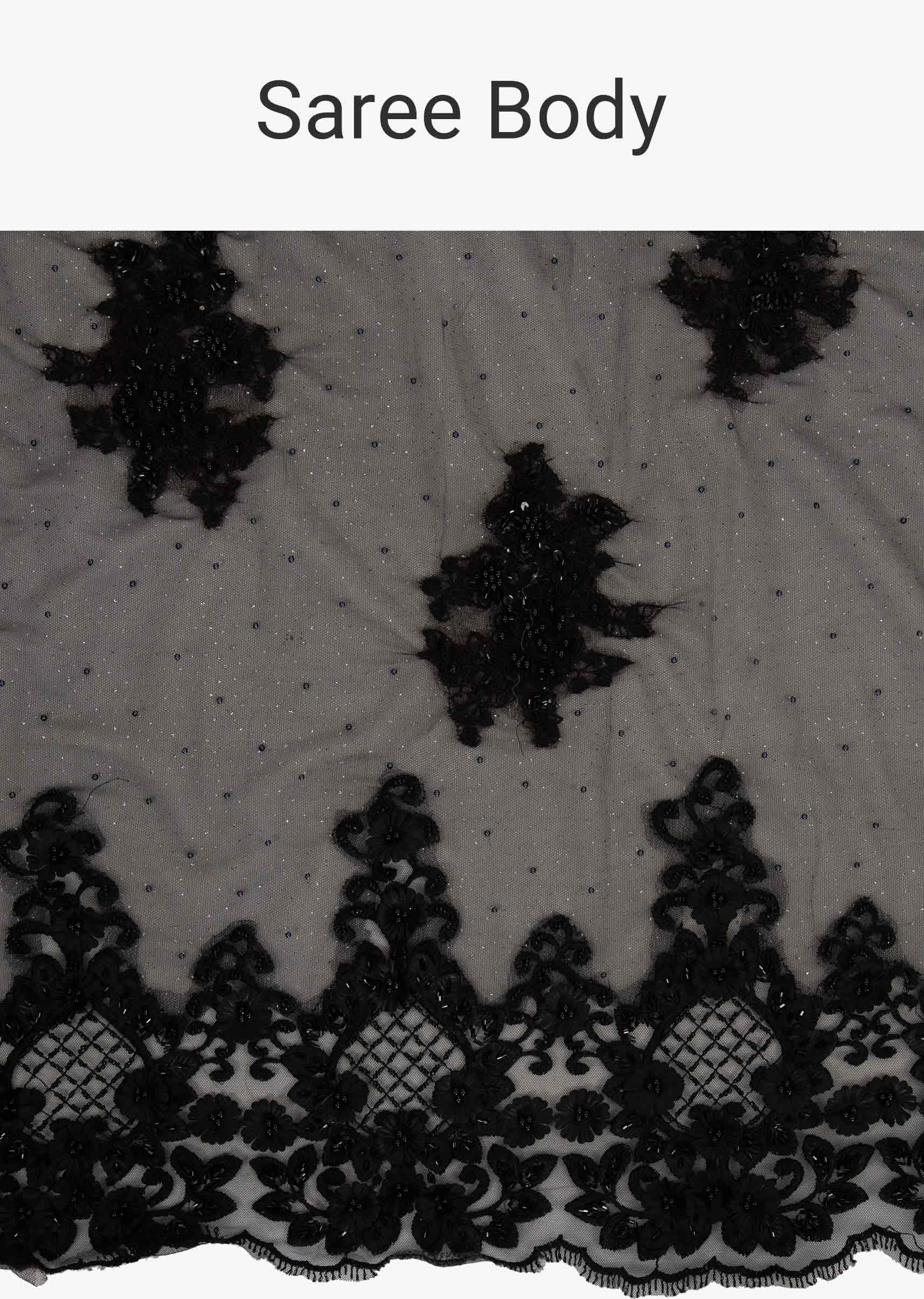 Black and green half and half saree in net and chiffon satin