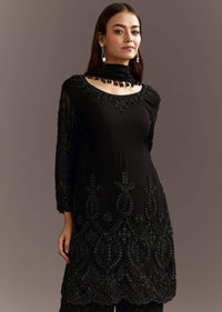 Black Beads Work Georgette Kurta With Fully Beaded Pant