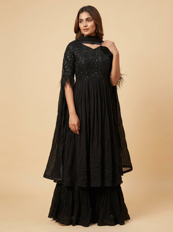 Black Classic Anarkali Pant Set