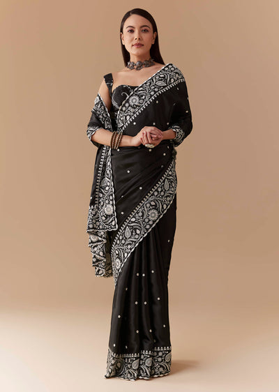 black-cotton-satin-embellished-saree-with-unstitched-blouse-sg346406-1