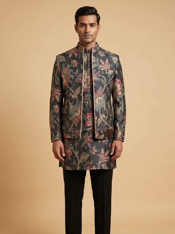 Black Elegant Jacket Kurta Set