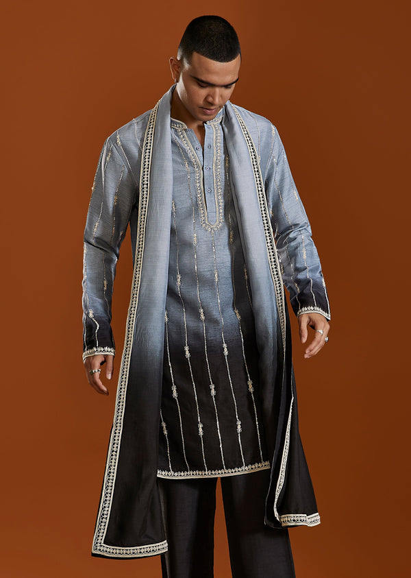 Black Embroidered Kurta Set With Dupatta