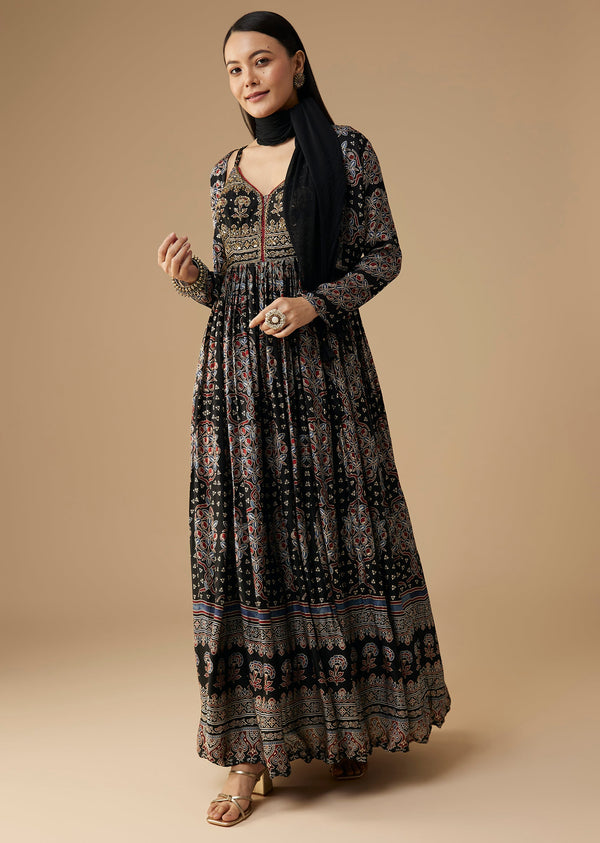 black-hand-dyed-ajrakh-gown-set-with-jacket-and-scarf-sg345017-1 9d222600-aa0d-47d6-8d01-8db440424645