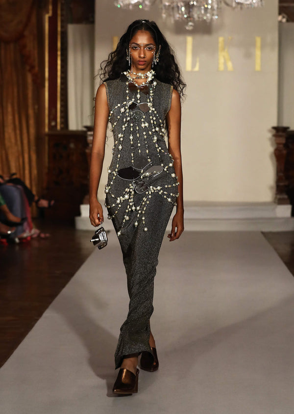 Black Lycra Bridal Gown With Heavy Embroidery