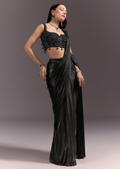 black-ready-to-drape-frill-saree-with-ruching-blouse-sg325589-2