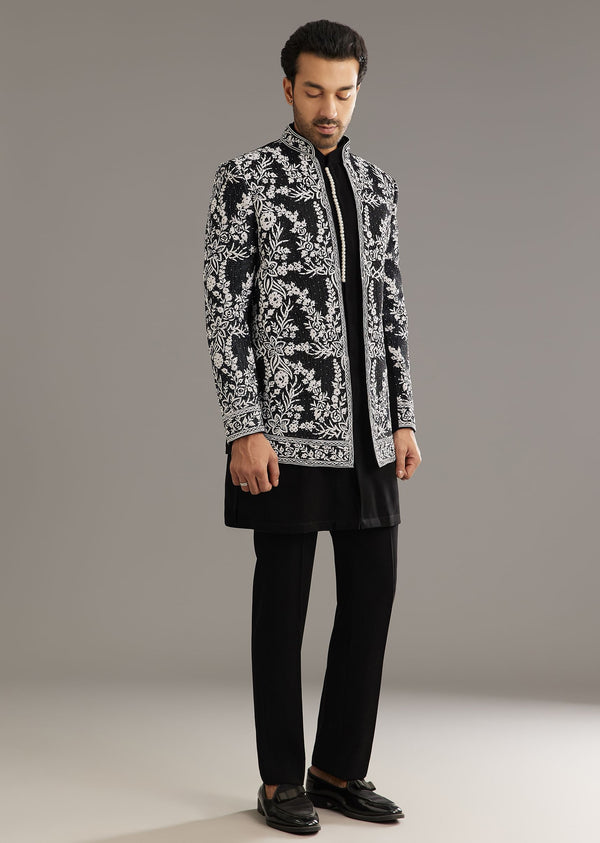 Black Sequin Jaal Embroidered Indo Western Set