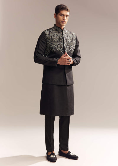 black-silk-kurta-jacket-set-for-men-with-zari-cut-work-sg330374-1