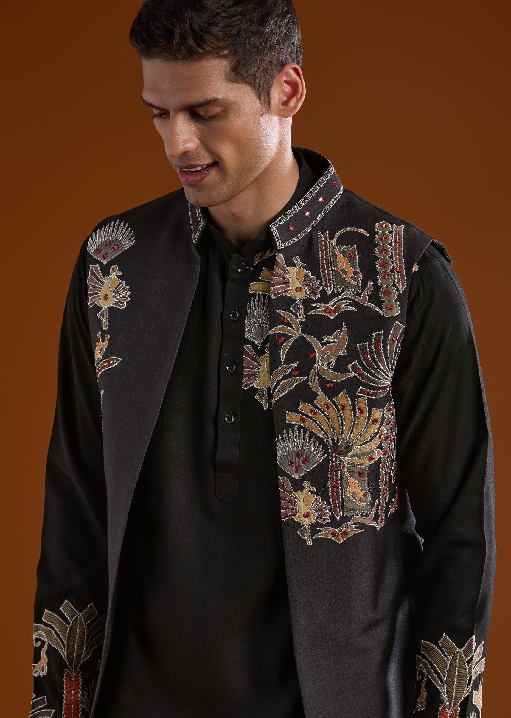 black-silk-kurta-jacket-set-with-thread-and-mirror-work-sg328631-2