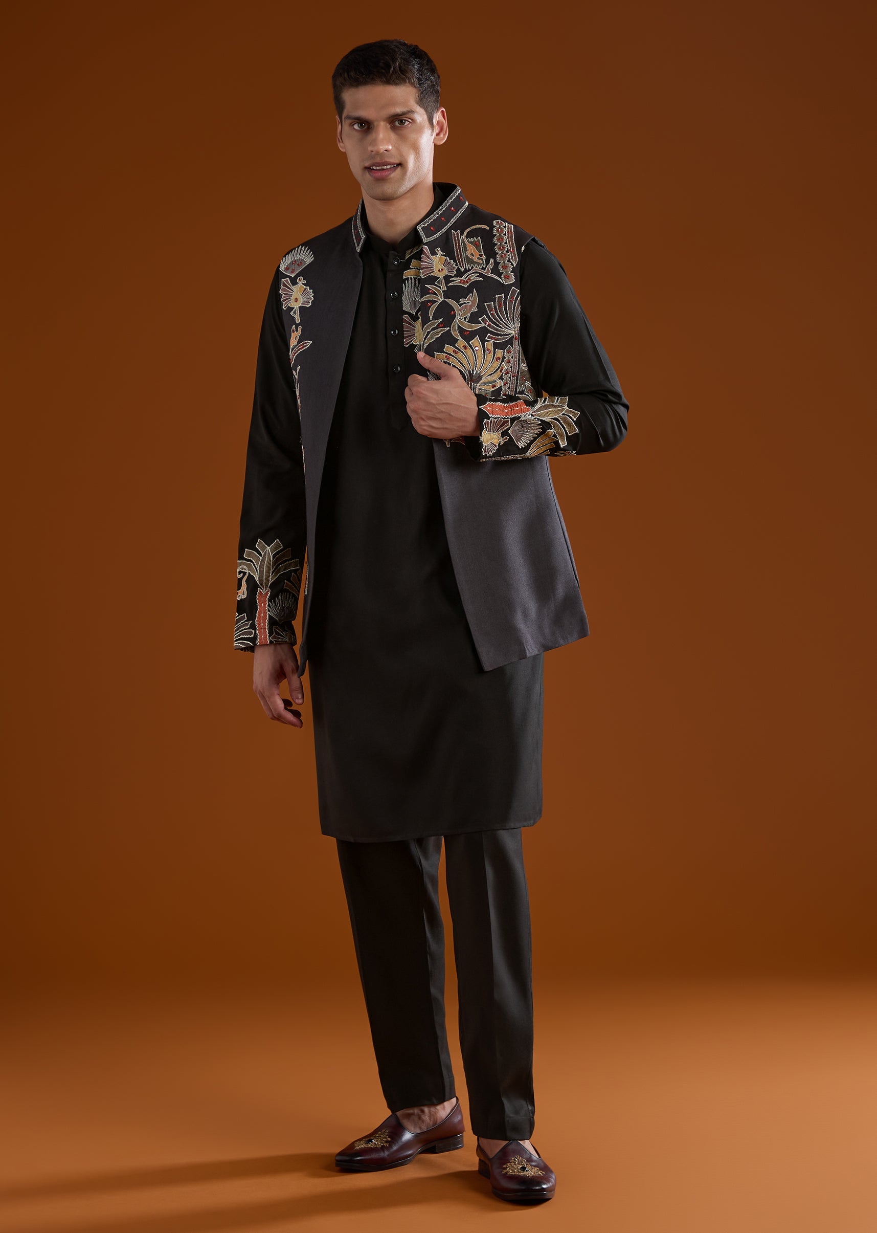 black-silk-kurta-jacket-set-with-thread-and-mirror-work-sg328631-3