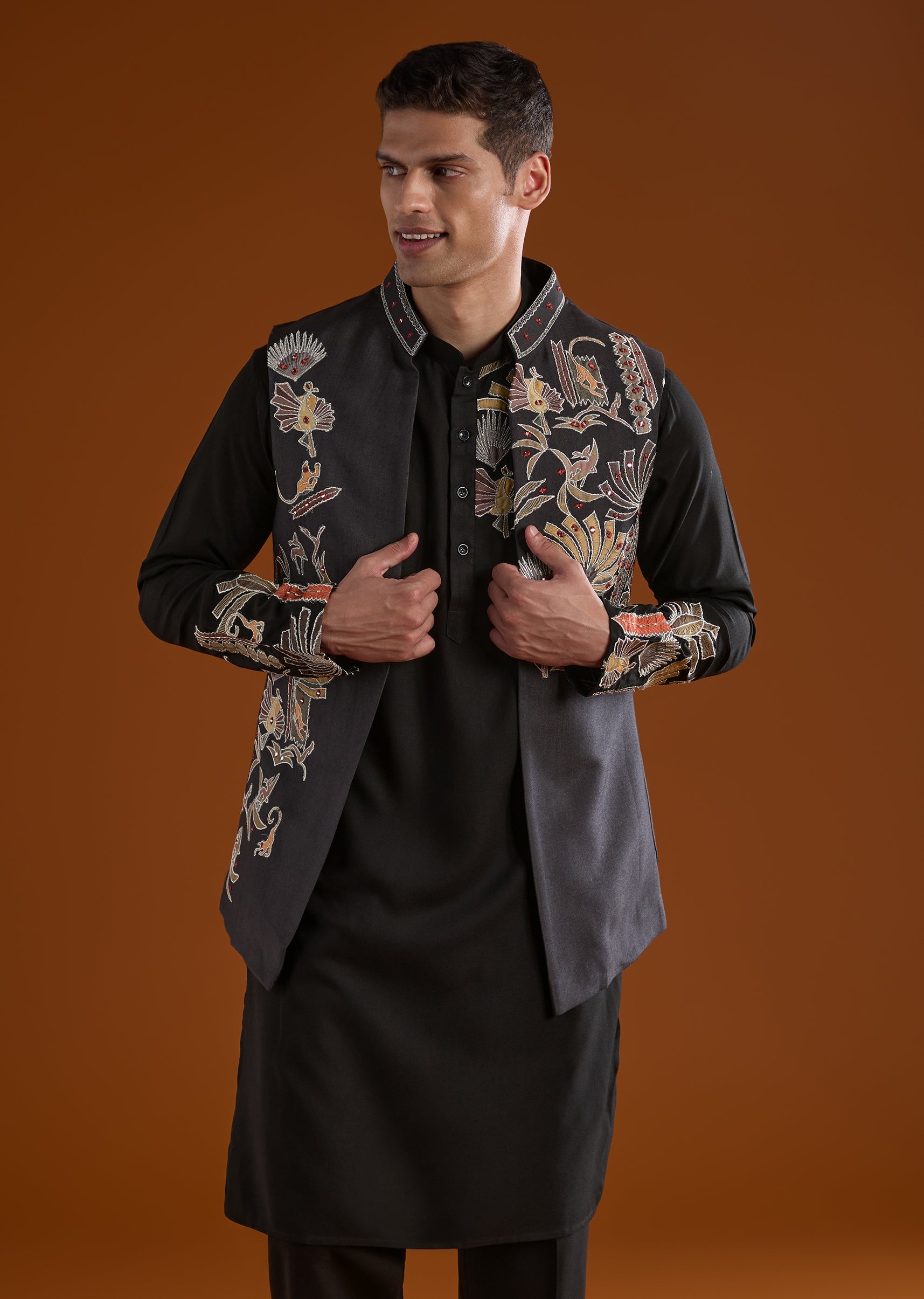 black-silk-kurta-jacket-set-with-thread-and-mirror-work-sg328631-4