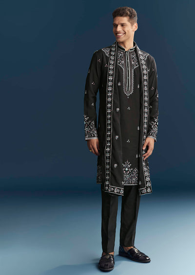 black-silk-kurta-set-for-men-with-floral-and-geometric-embroidery-sg321876-1