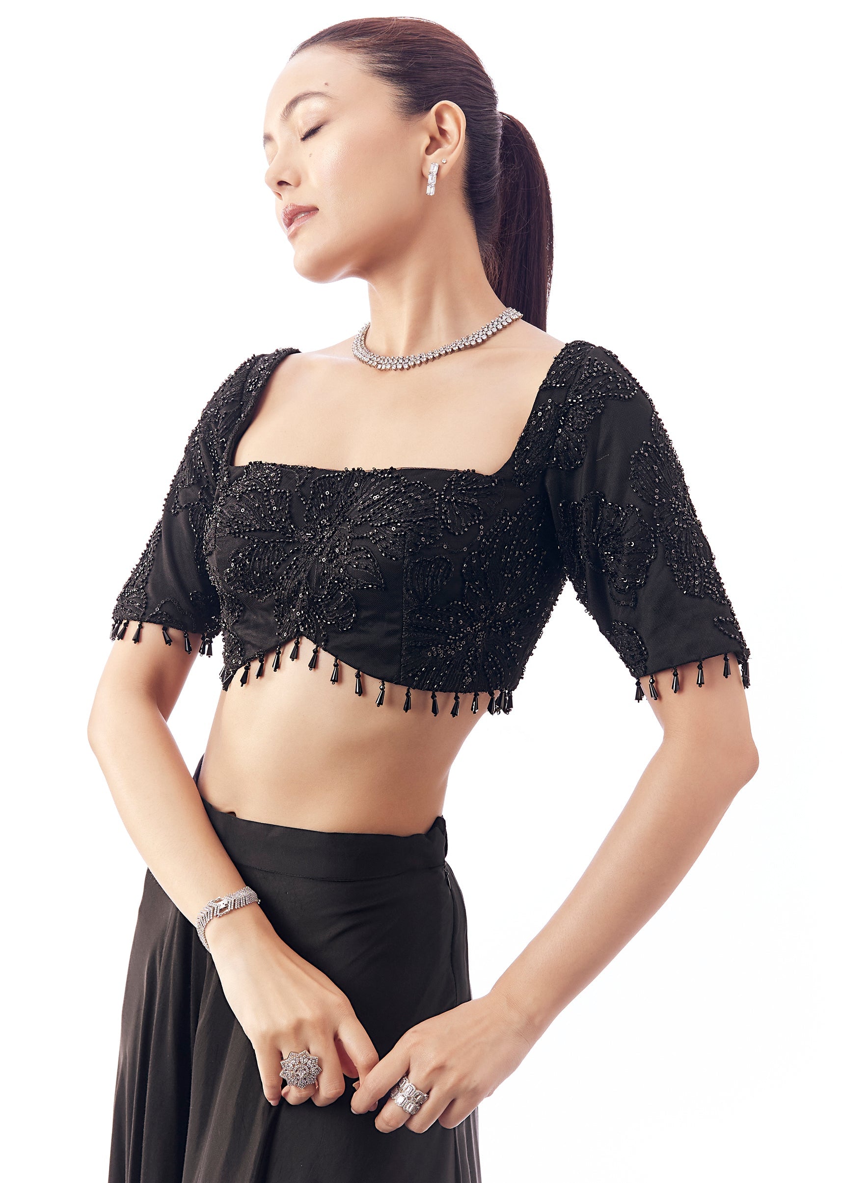 black-square-neck-half-sleeve-fancy-neck-blouse-sg389583-2 8fe311bf-f600-45b8-b69d-7adf5de3edb3