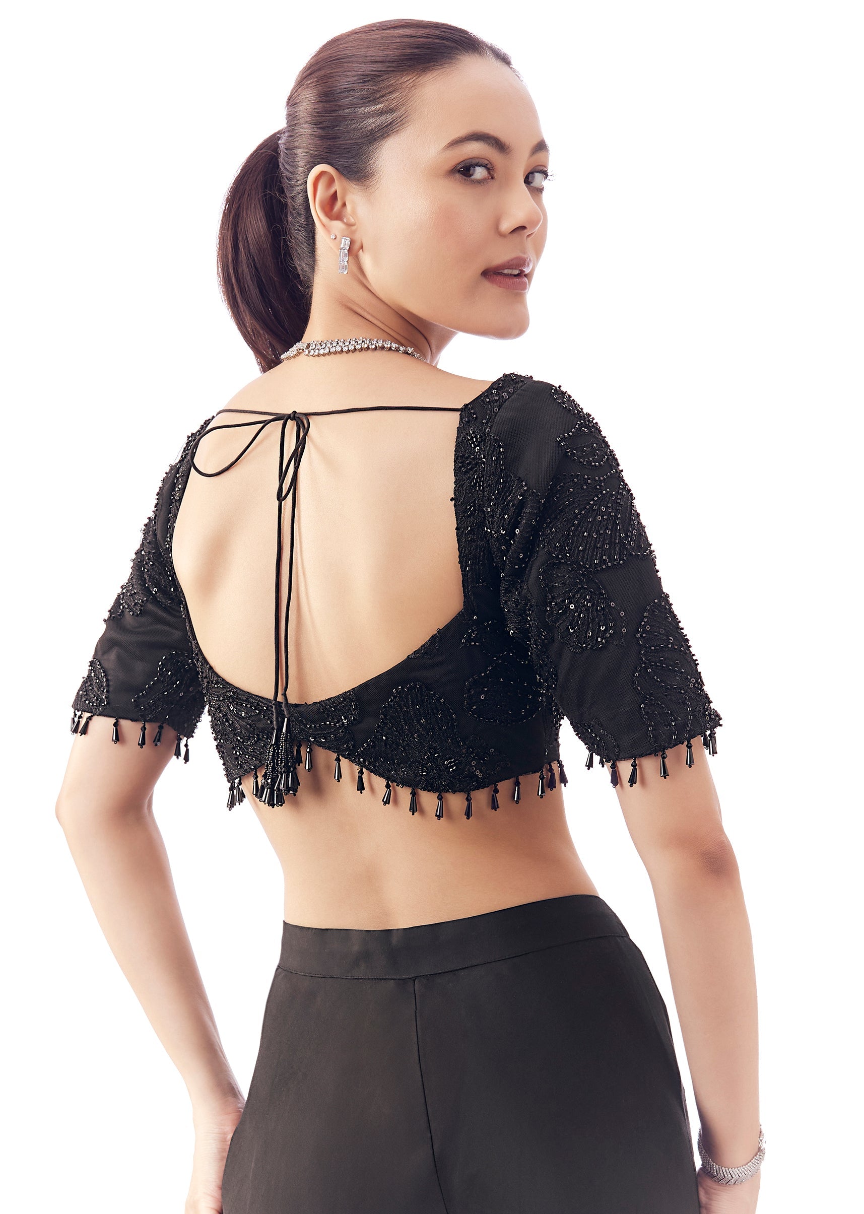 black-square-neck-half-sleeve-fancy-neck-blouse-sg389583-3 99a31a0d-e338-476d-b681-71b9d5c91be6