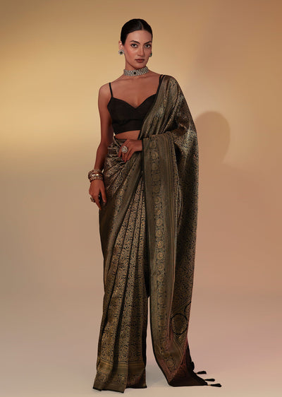 Black Woven Brocade Tissue Silk Saree