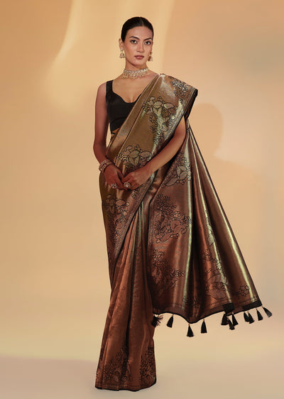 Black Woven Brocade Tissue Saree