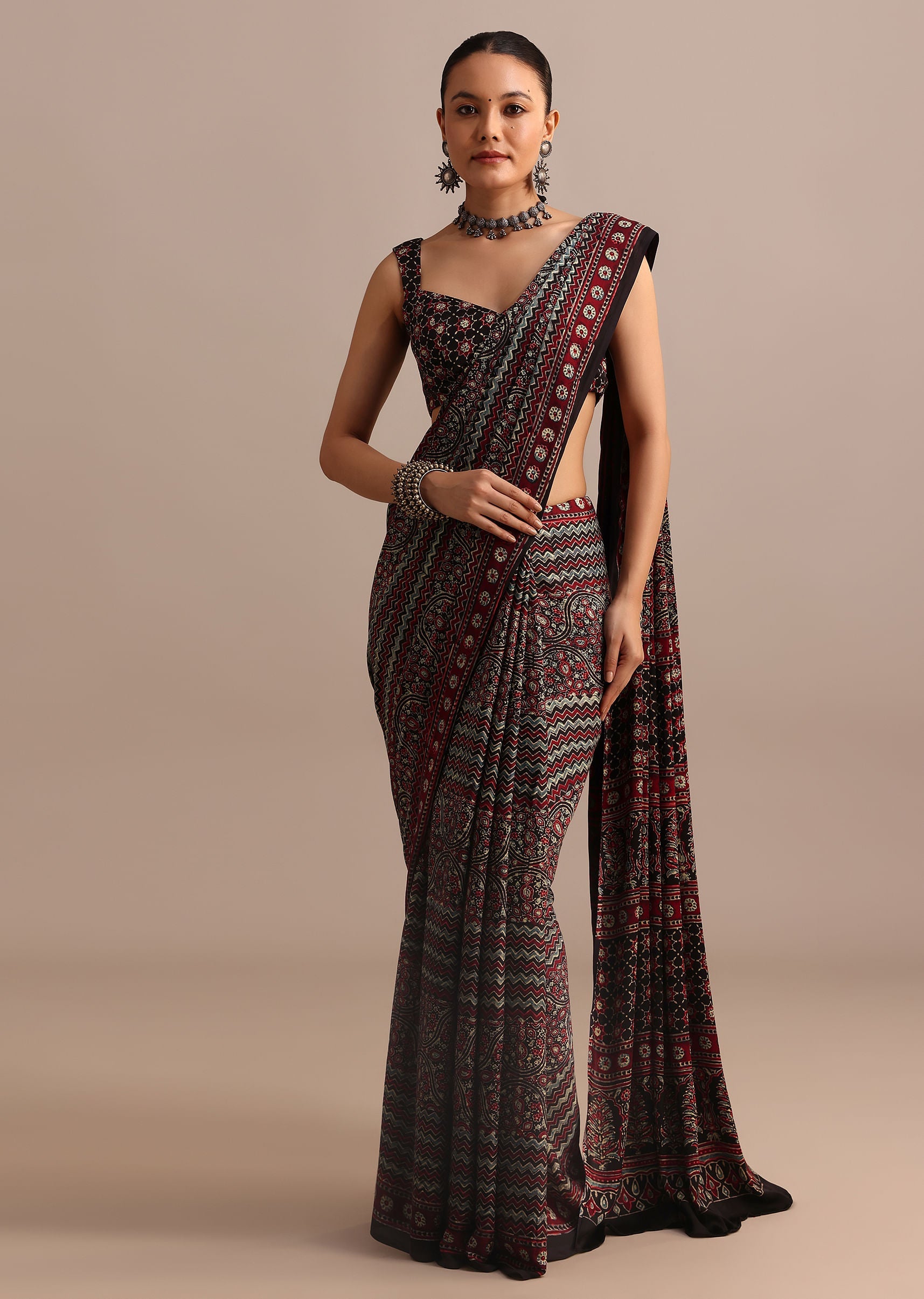 black and red modal satin ajrakh handblock-sg255141 2 c7d11290-c7ae-4aae-b651-973aa46c9b81