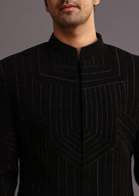 black cutdana indowestern trouser suit-sg250756 4