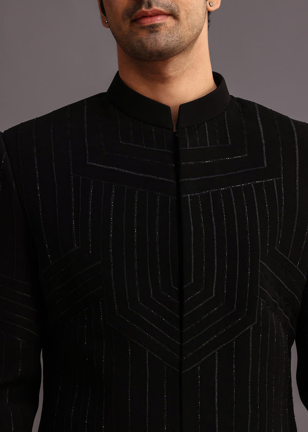 Black Cutdana Indowestern Trouser Suit