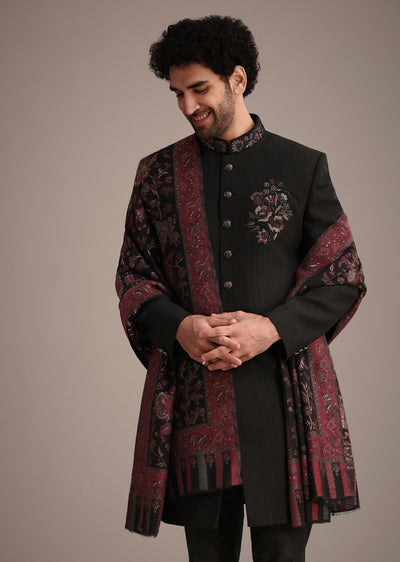 black hand work sherwani suit with dupatta-sg252352 4