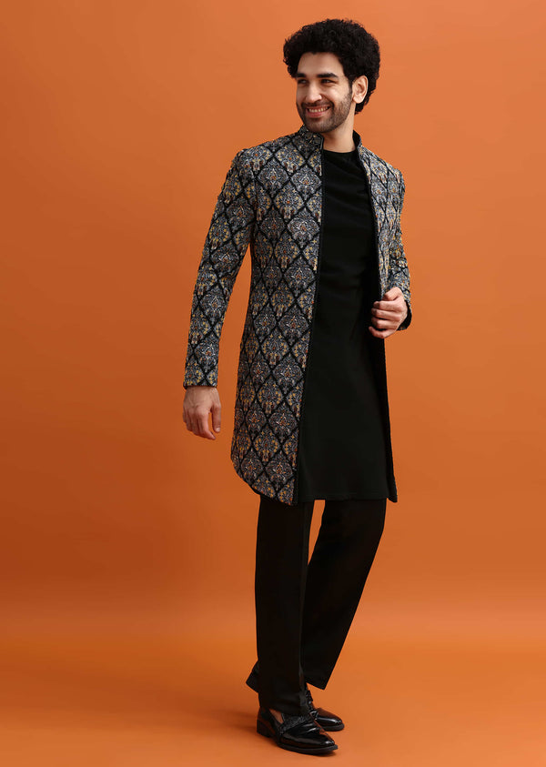Black Indowestern Set With Hand Work For Men