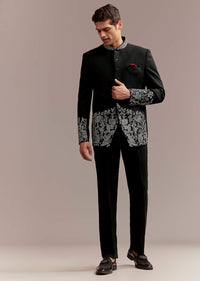 black jodhpuri suit for men with silver floral and bird-sg356334-1 1