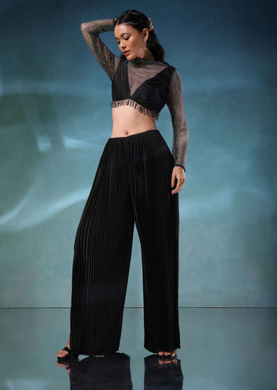 black mesh blouse and palazzo-sg133303 2