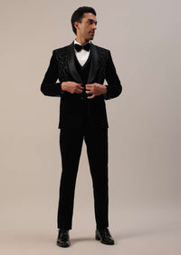 black micro velvet tuxedo set with cut-sg170889 14
