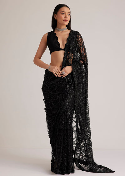 black net saree with sequins and stones embroidery-sg276068 15
