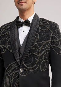 black suiting tuxedo with metallic chain and stone work-sg270135 4
