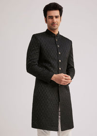 black textured sherwani with classic button-sg251249 14