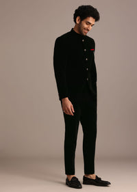 black velvet jodhpuri set with pocket square-sg248660 2